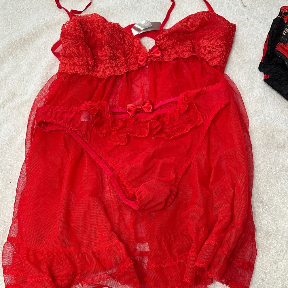 Victoria's Secret Red Lace Chemise Set